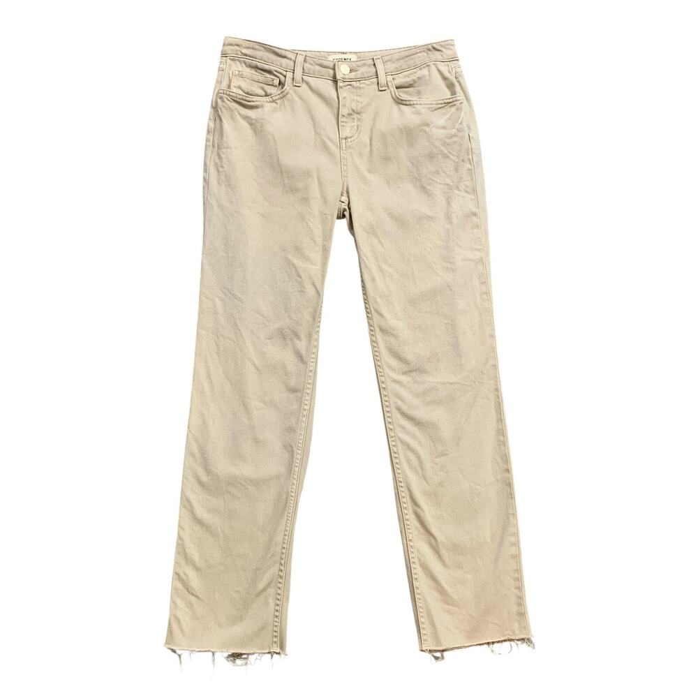 L Agence Jeans Women 26 Sand Denim Milana Low Rise Cotton Fringe Hem Straight